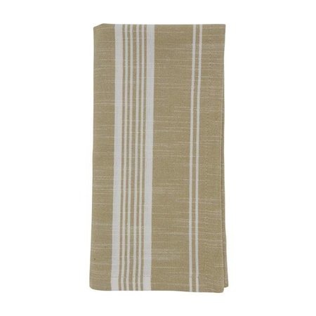 SARO LIFESTYLE SARO 5618.KH20S 20 in. Square Striped Design Cotton Table Napkins  Khaki - Set of 4 5618.KH20S